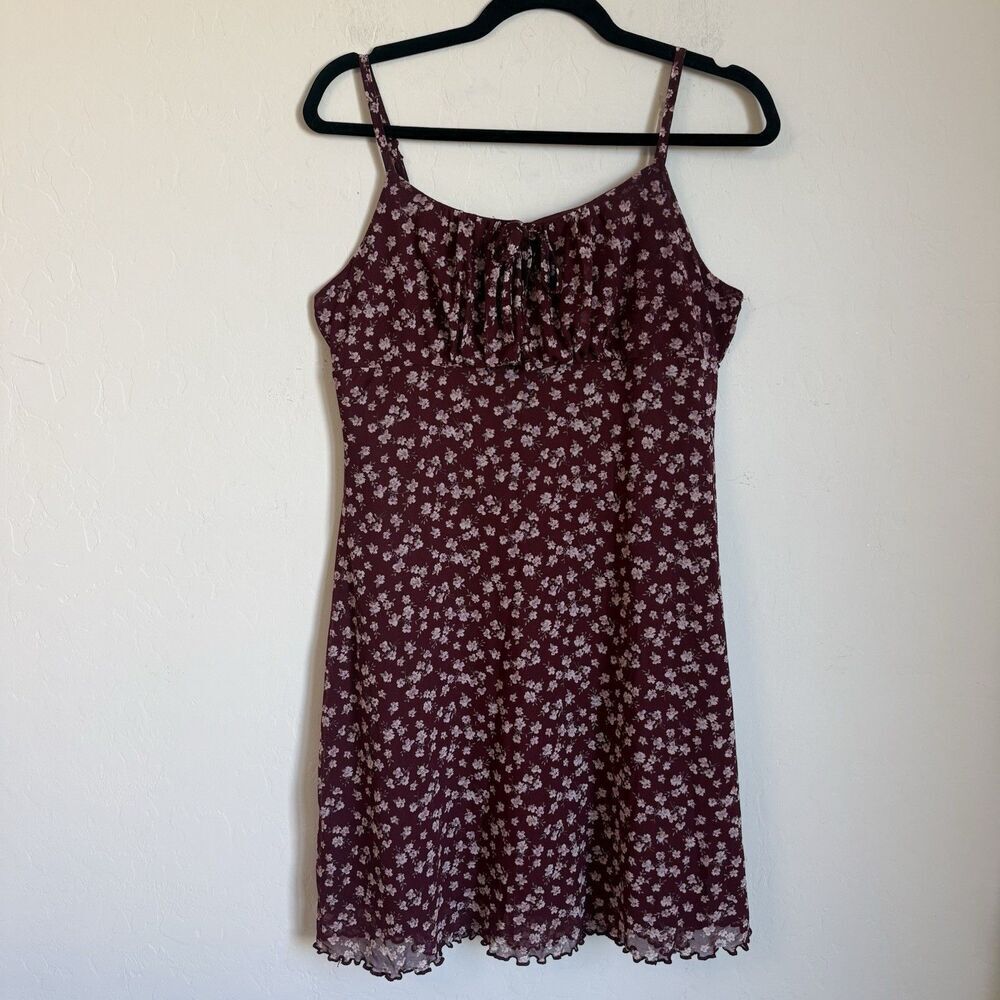Wallflower Sz Large Pink Ditsy Floral Mesh Curly Ruffle Hem Babydoll Mini Dress